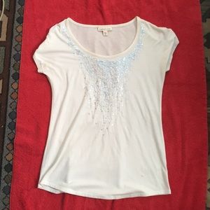 White Sequined Shirt Sleeved Tee